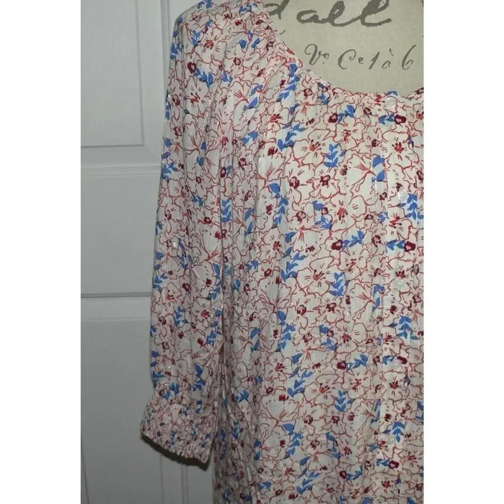 Collective Concepts Women's Floral‎ Button Front 3/4 Smock Sleeve Midi Dress Med